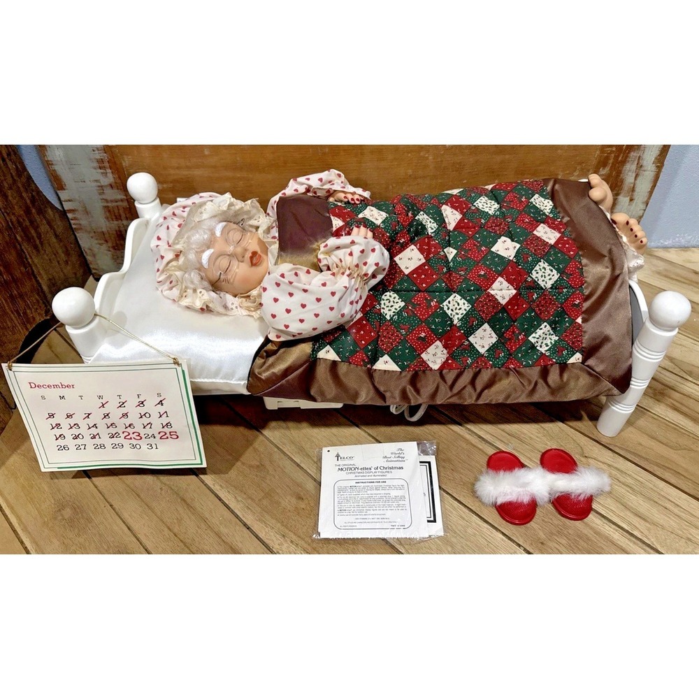 NIB Vintage Telco Motion-ette Sleeping Mrs Santa Animated Christmas 1992